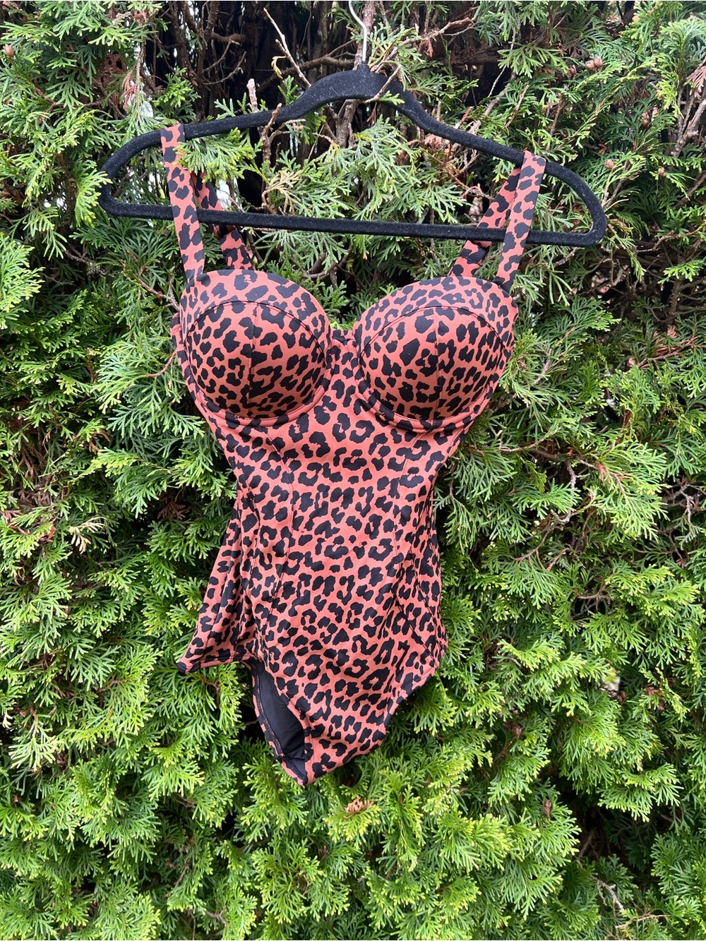 Rust Leopard Print Kids One-Piece Swimsuit with Built-In Cups
